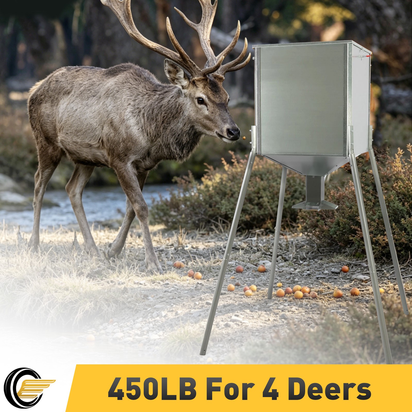 450lb Gravity Feeder Zinc-Plated Steel For Deer Turkey Big Wild Game Hunting
