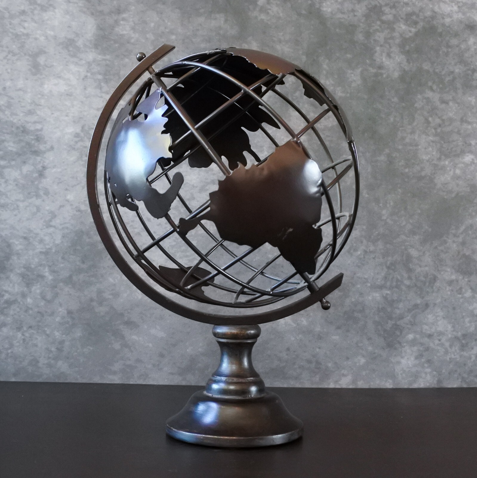 Metal Wood Tabletop Earth Globe Rustic Industrial Desk Decor