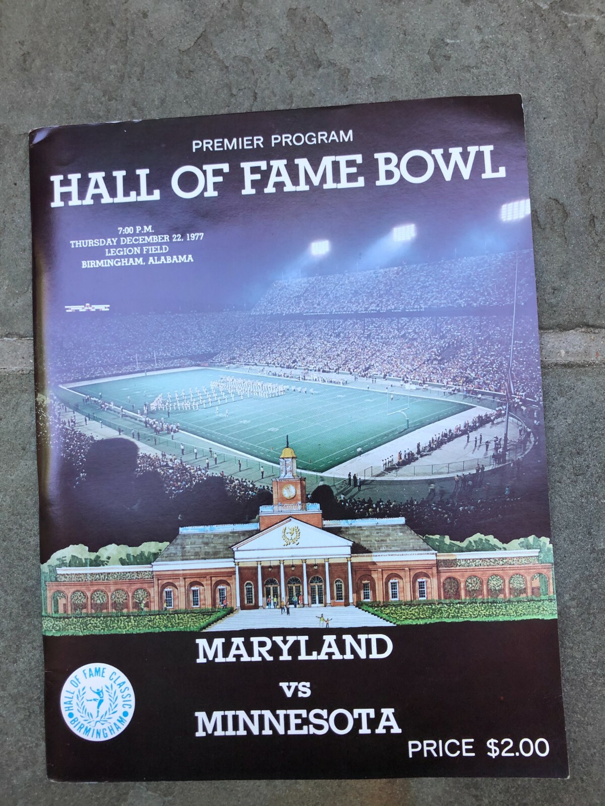 1977 Inaugural Hall Of Fame Bowl Program, Maryland vs Minnesota XMINT