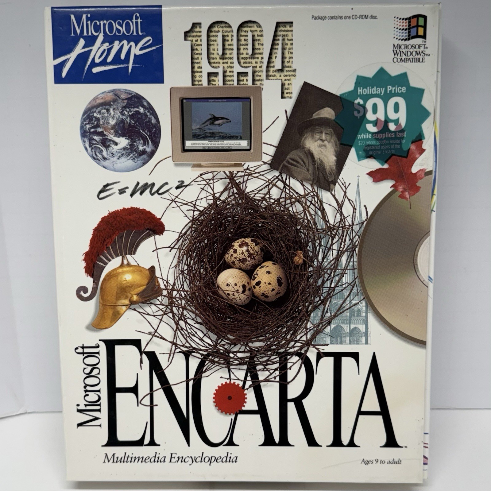 Microsoft Encarta 1994 Multimedia Encyclopedia PC Windows Complete BIG BOX