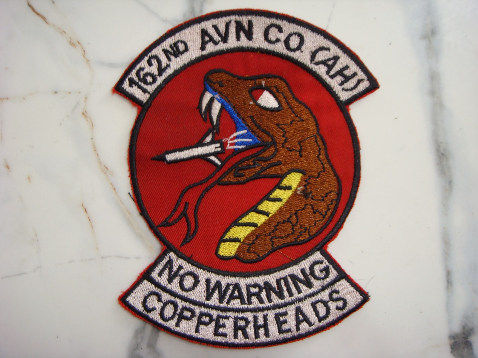 US 162nd AVIATION COMPANY NO WARNING COPPERHEADS, VIETNAM WAR PATCH