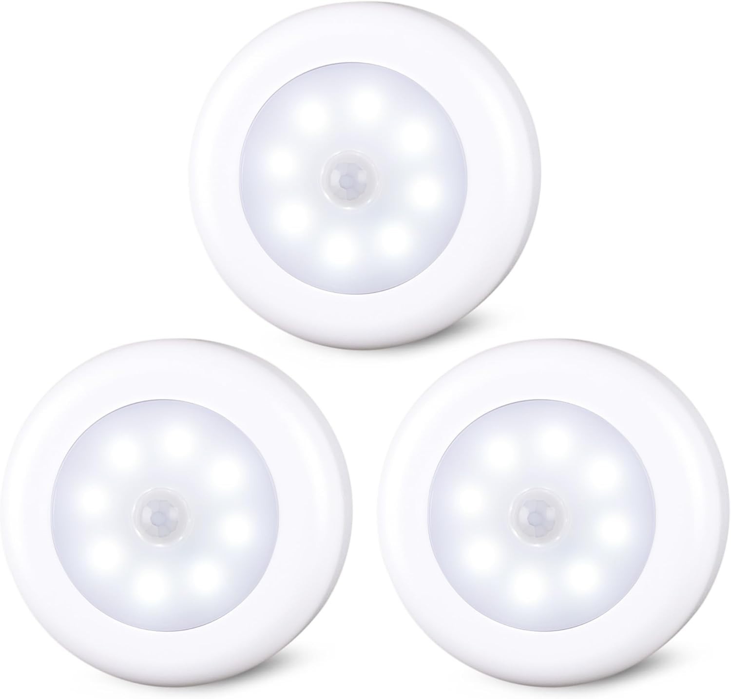 3PCS Motion Sensor Lights Indoor 3.1in LED Puck Lights Battery Operated Cool Whi