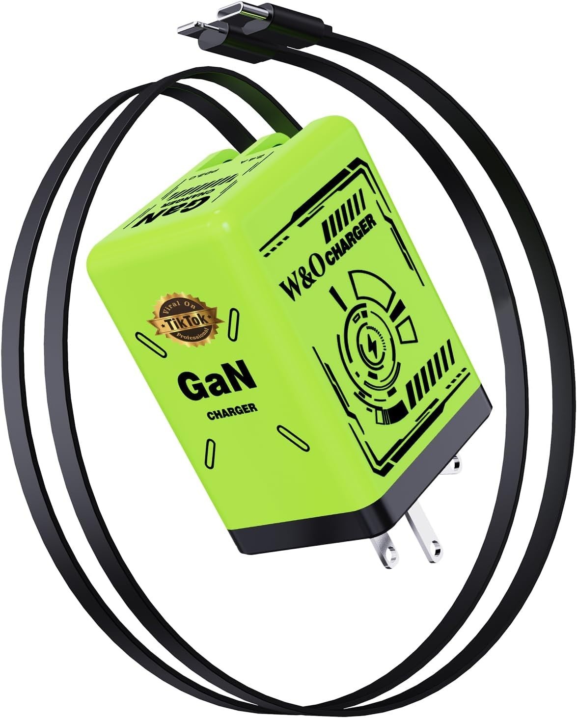W&O 2-in-1 GaN Compatible with Fast Charger 120W Retractable Phone Charger Green