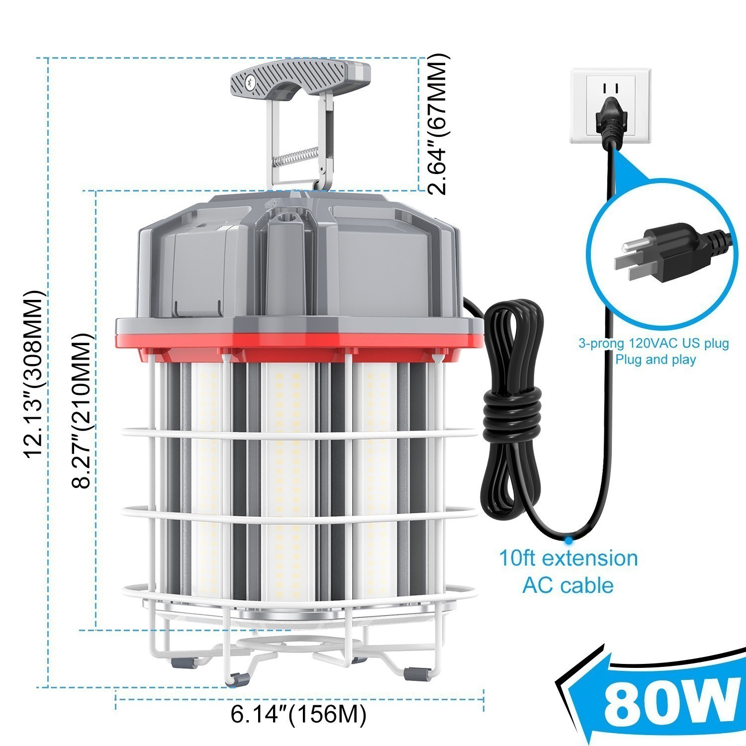 80W LED Temporary Work Light Warehouse High Bay Constructions Lighting Linkable