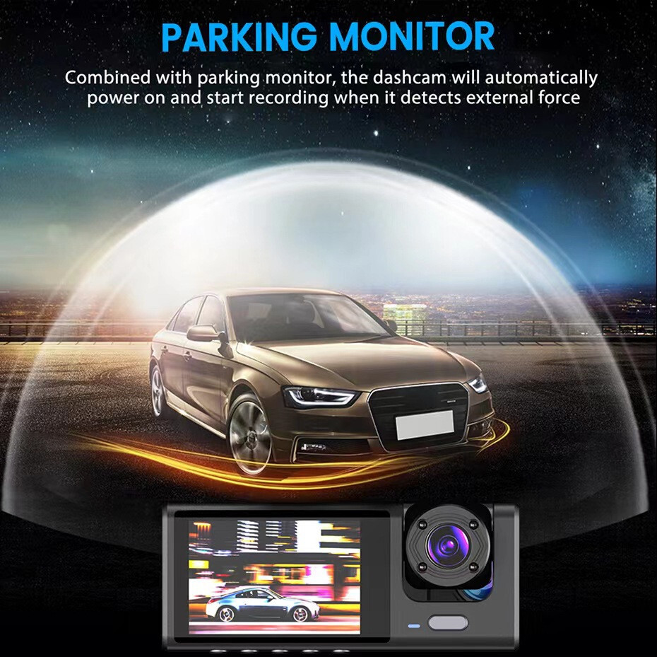 Front Rear Inside DVR Dash Cam with Night Vision & Loop Recording