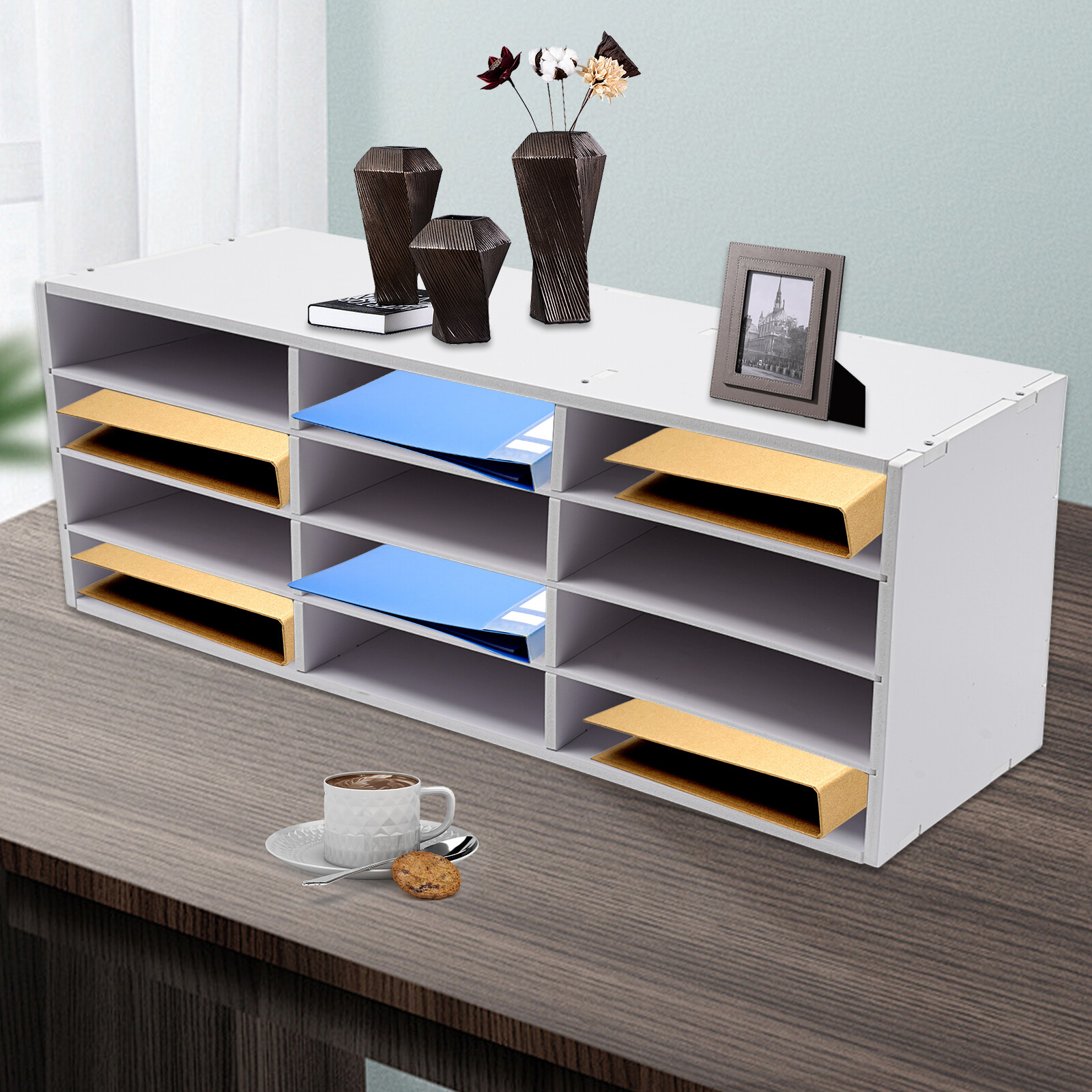 For Classroom 4-Tier Mail Sorter Organizer Countertop Literature Student Mailbox
