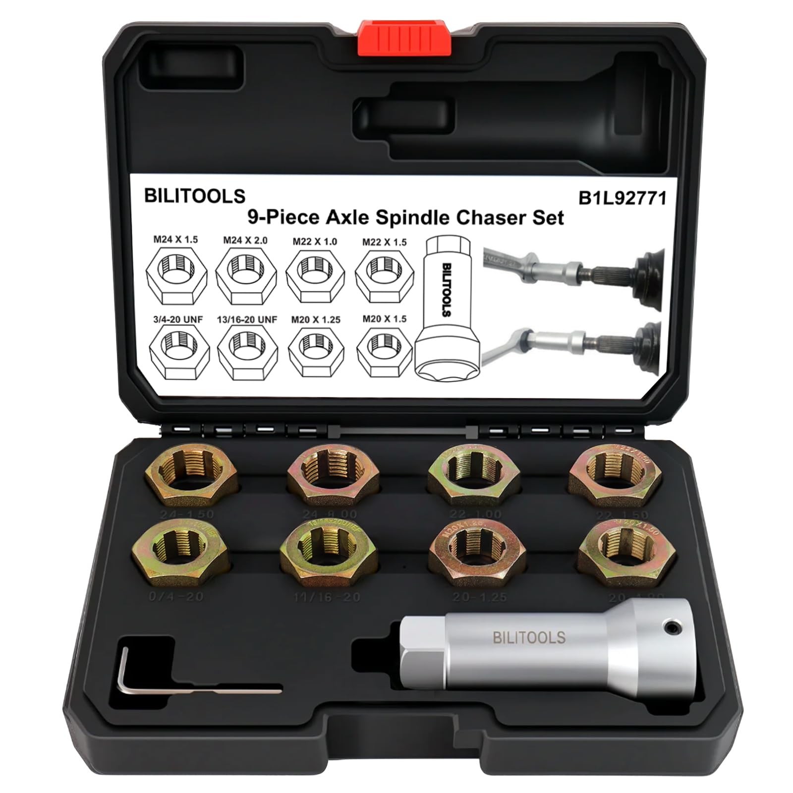 BILITOOLS 10PC Axle Spindle Thread Chaser Kit M20-M24 UNF Repair Tool