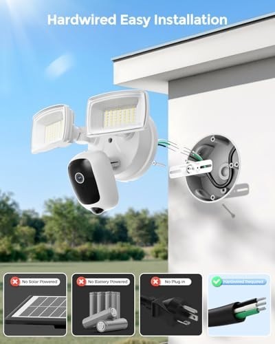 Onforu 2K Hardwired Floodlight Camera, 3500LM Motion Activated Outdoor Security