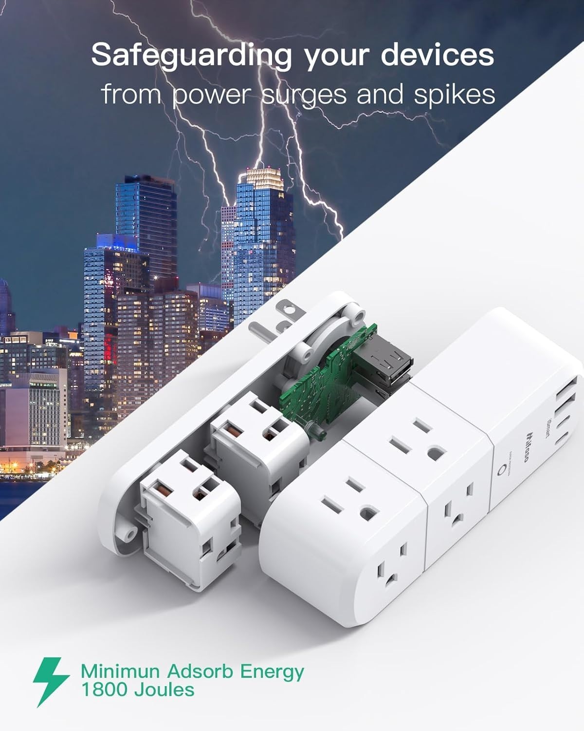 Surge Protector Outlet Extender with Rotating Plug, 6 AC Multi Plug Wall Outl...