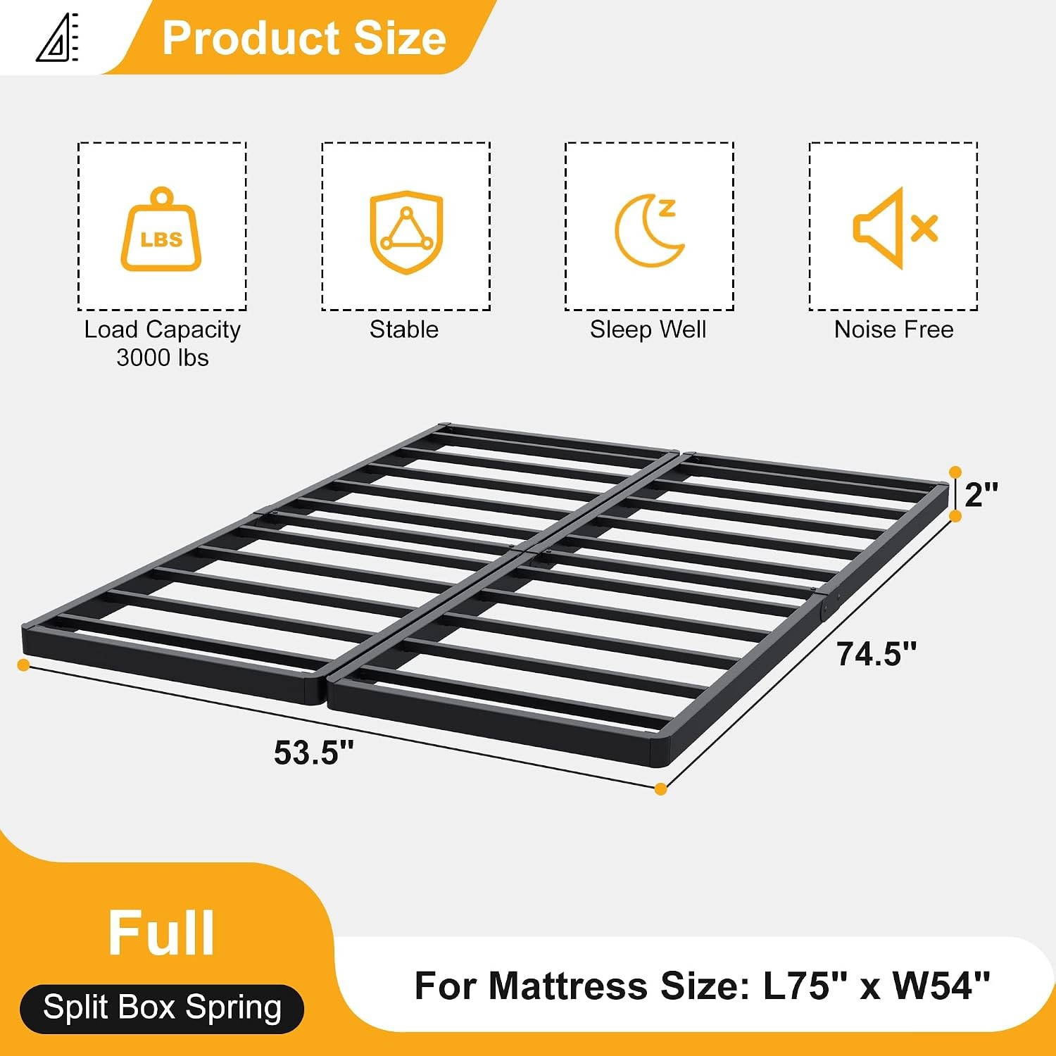 2 Inch Split Full Size Box Spring Low Profile Heavy Duty Metal Full Size Bunkie