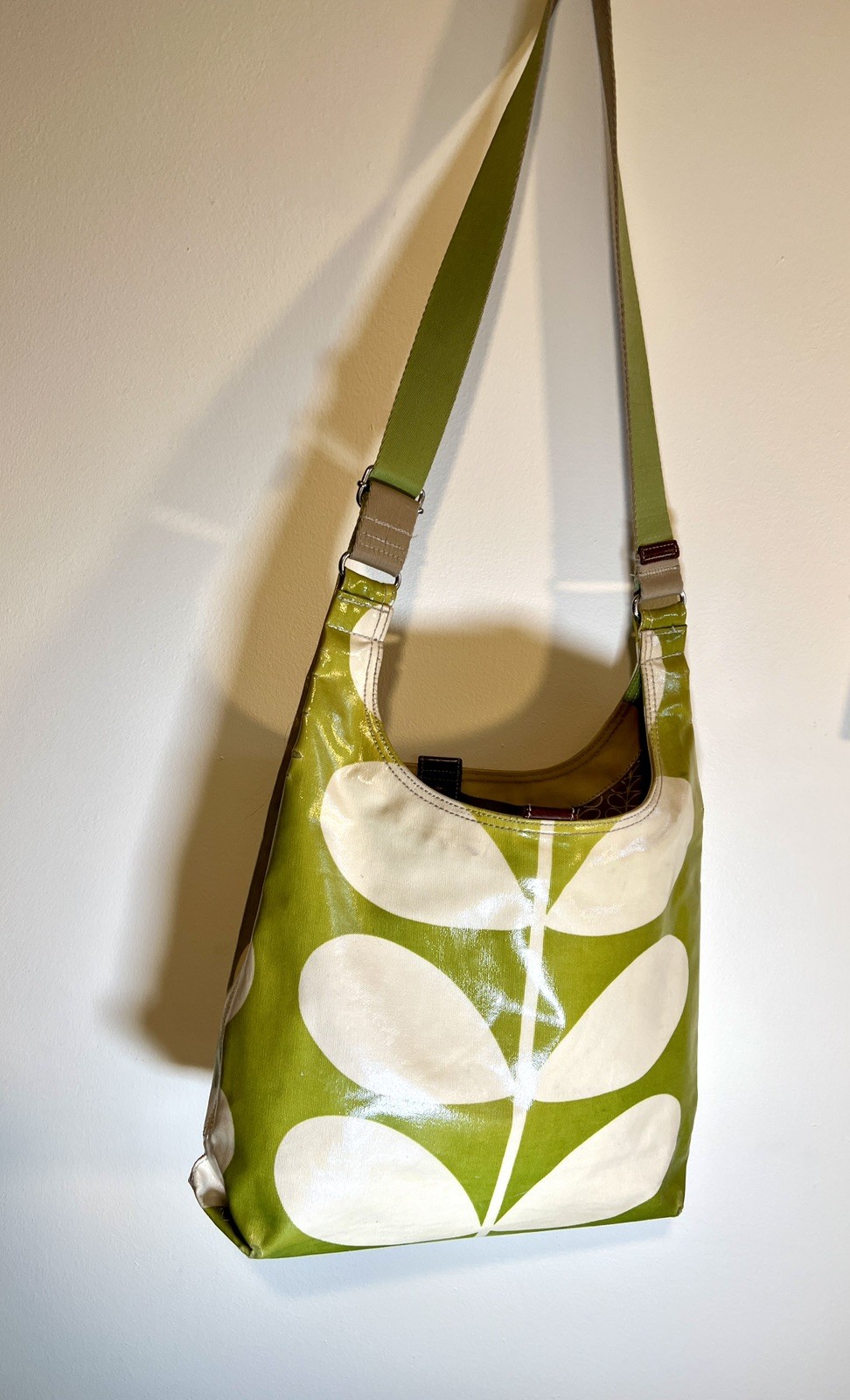 ORLA KIELY Green Stem Print Coated Canvas Boho Crossbody Large Shoulder Bag