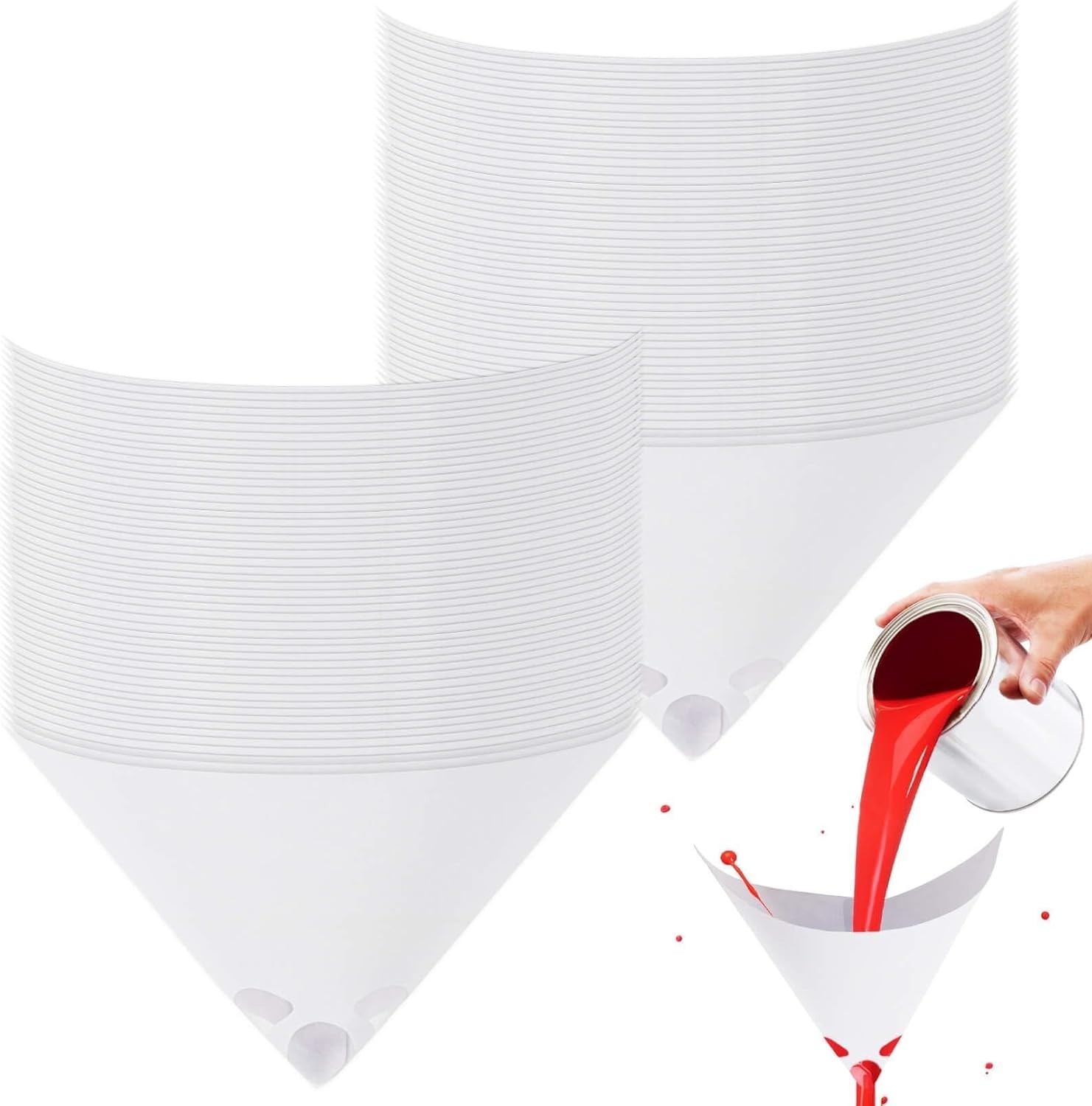 100 Pcs Disposable Paint Strainers Paper Cone Paint Filter with Silicone Funnel