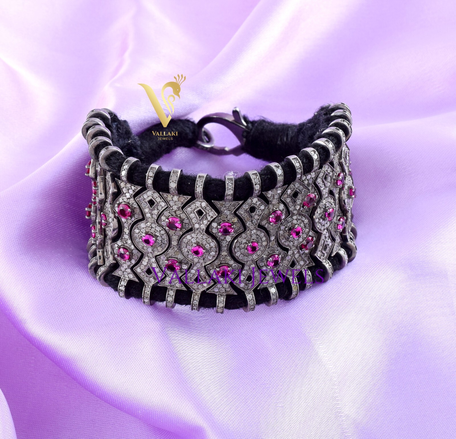 MACRAME Pave Diamond trendy thread Bracelet studded natural Cut Ruby Handcrafted