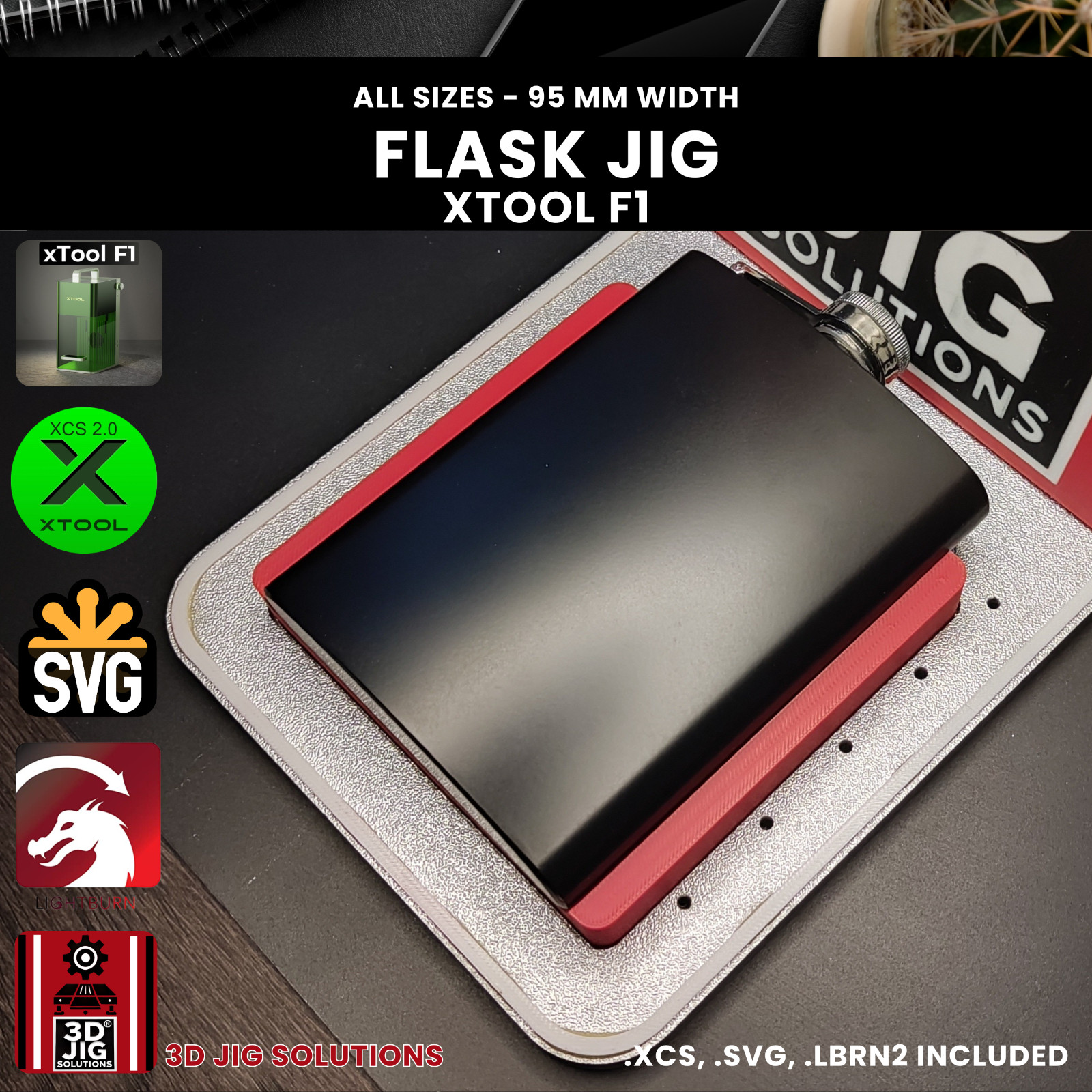 xTool F1 Flask Laser Engraving Jig | 6-12 oz | 95mm Width | Both Sides