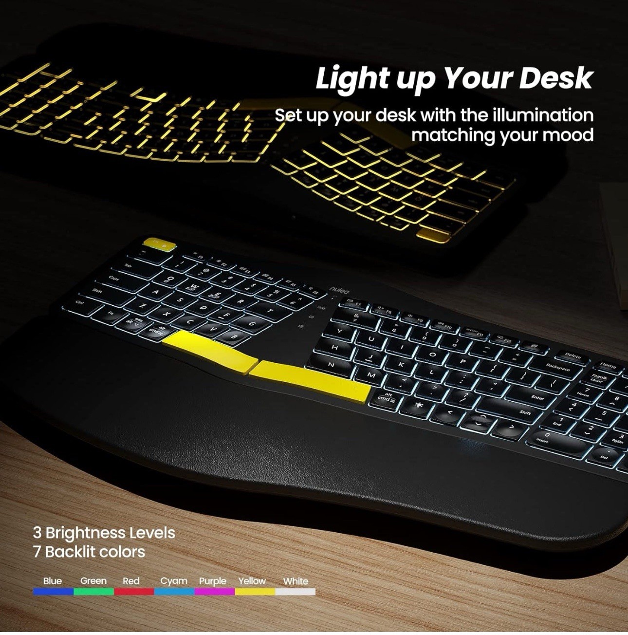 Nulea Wireless Ergonomic Keyboard, Split Keyboard with Cushioned Wrist Rest, Blu