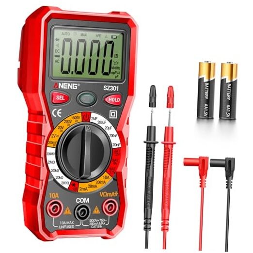 Multimeter with Case,Ohm Volt Amp Red SZ301 (Ordinary Display Screen)