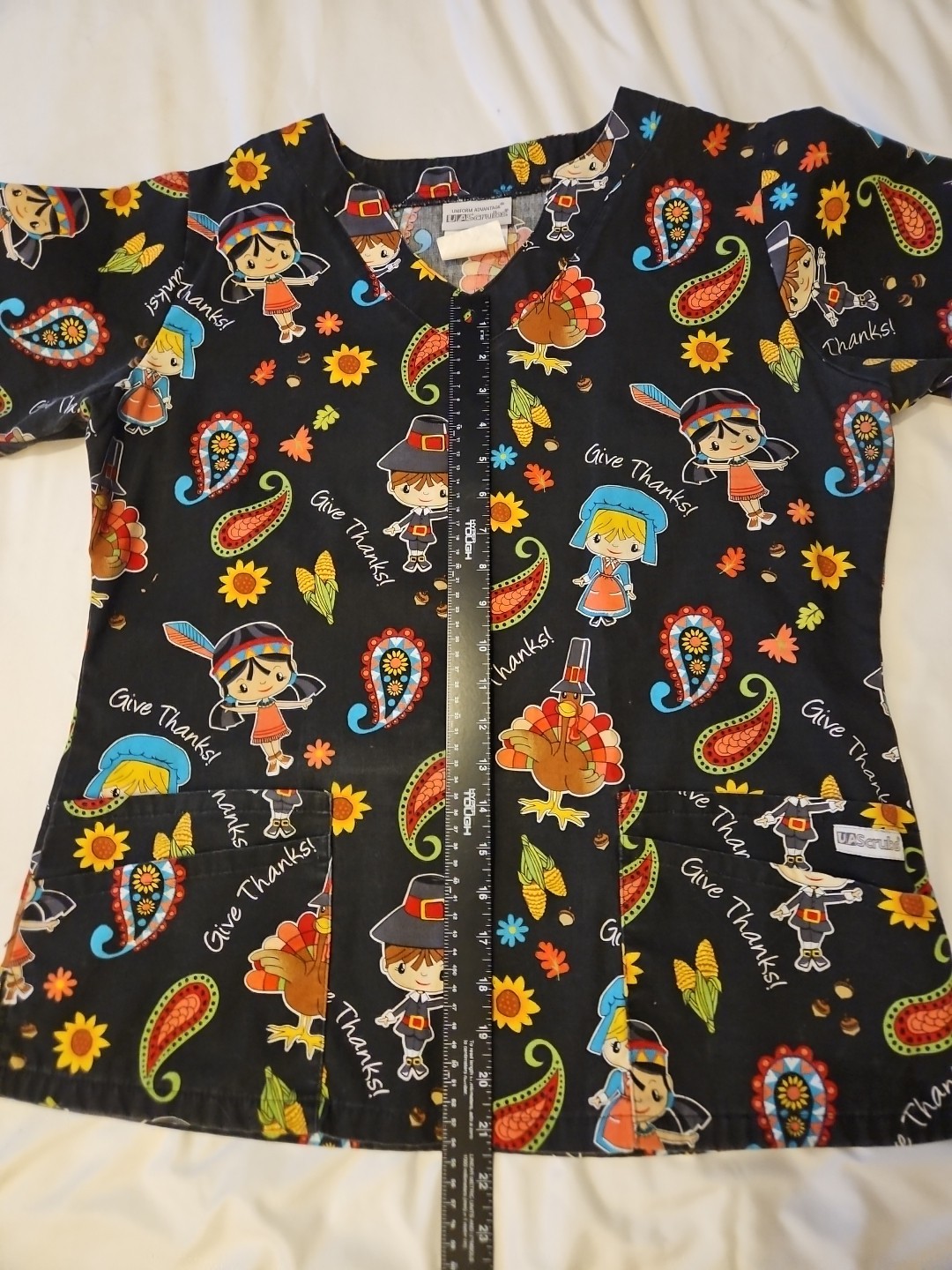 UA Scrubs Uniform Top Thanksgiving Themed Size Medium