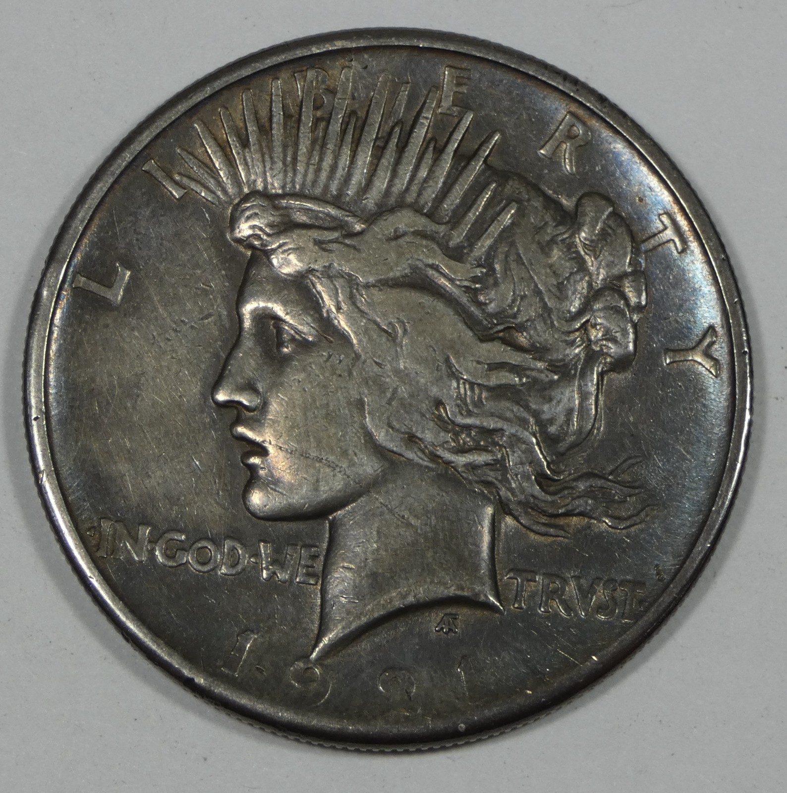 1921 Peace Dollar VERY FINE Silver Dollar ~ Scrape Mark on Cheek