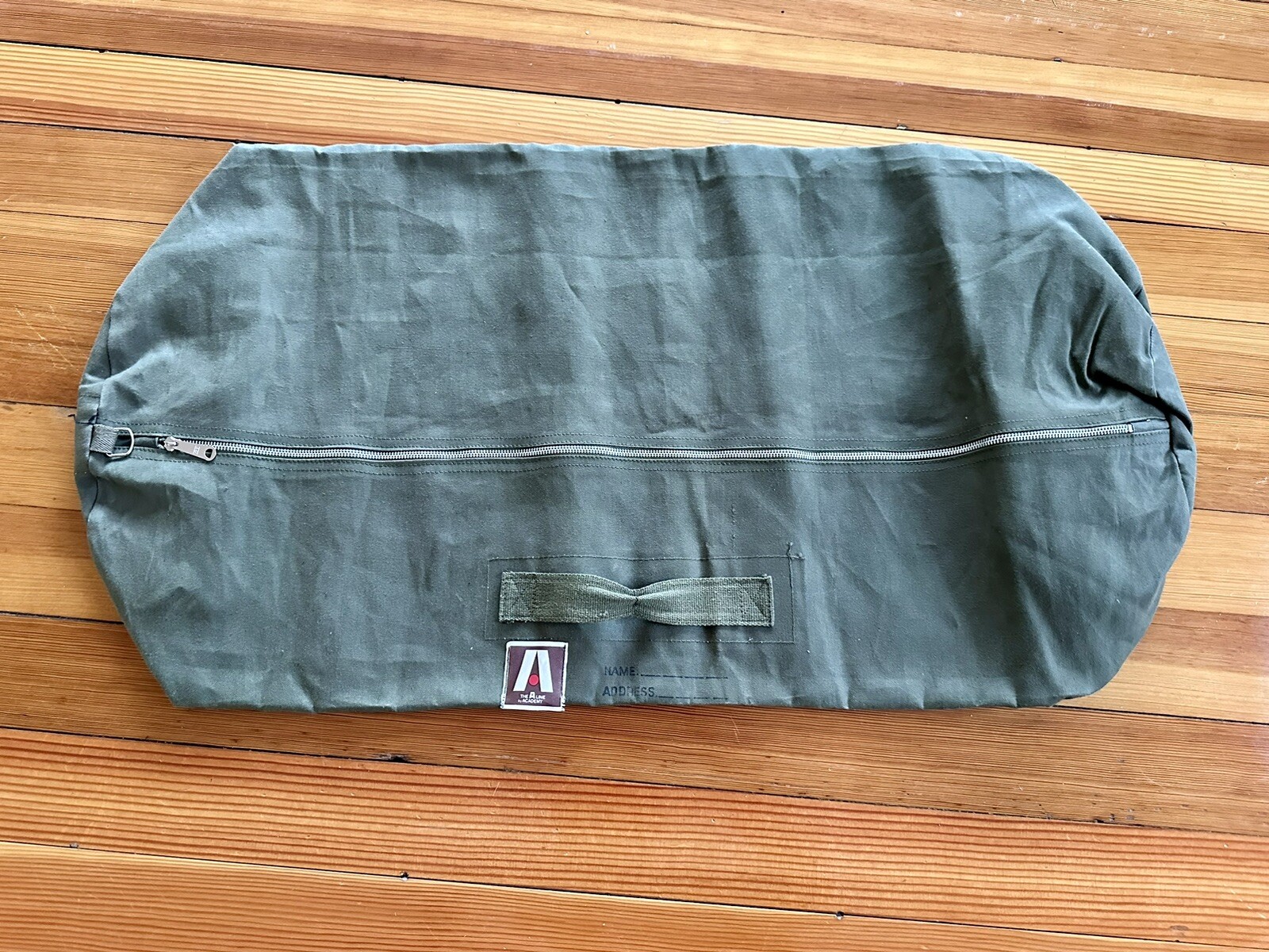 Vintage The A-Line by ACADEMY Military Green Canvas Duffle Utility Camping Bag