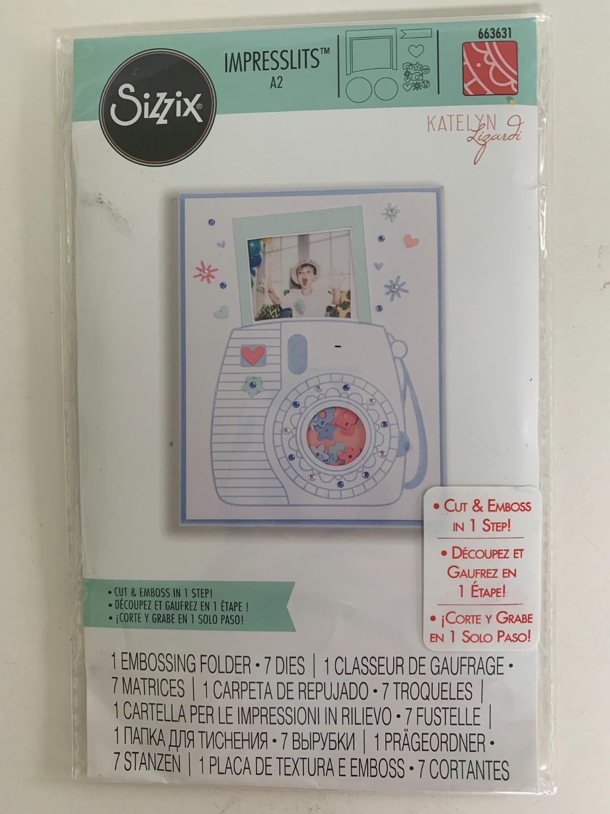 Sizzix Impresslits A2 INSTANT CAMERA  663631 Embossing Folder & 7 Dies
