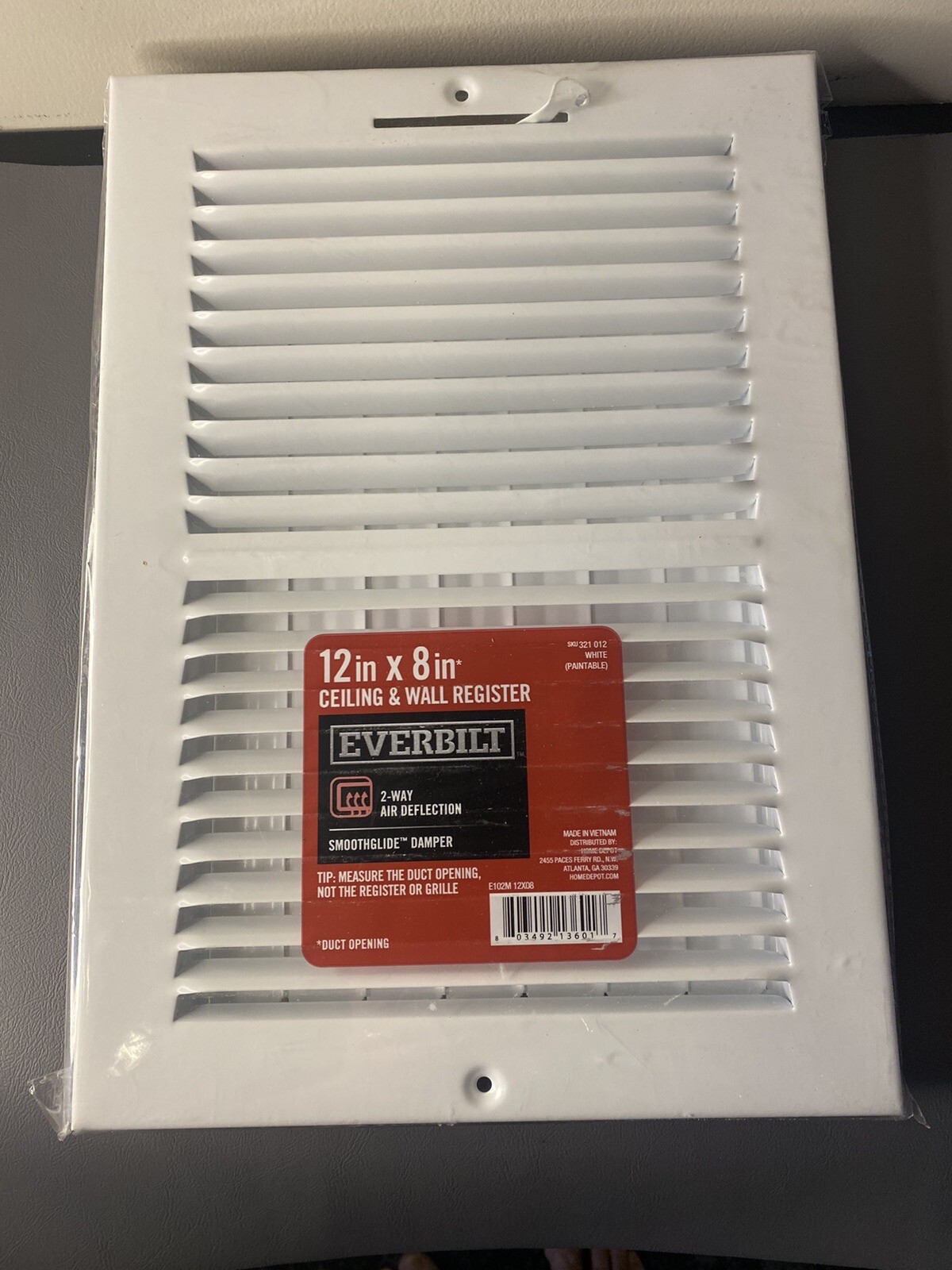 Everbilt 12 in. x 8 in. 2-Way Steel Wall/Ceiling Register in White