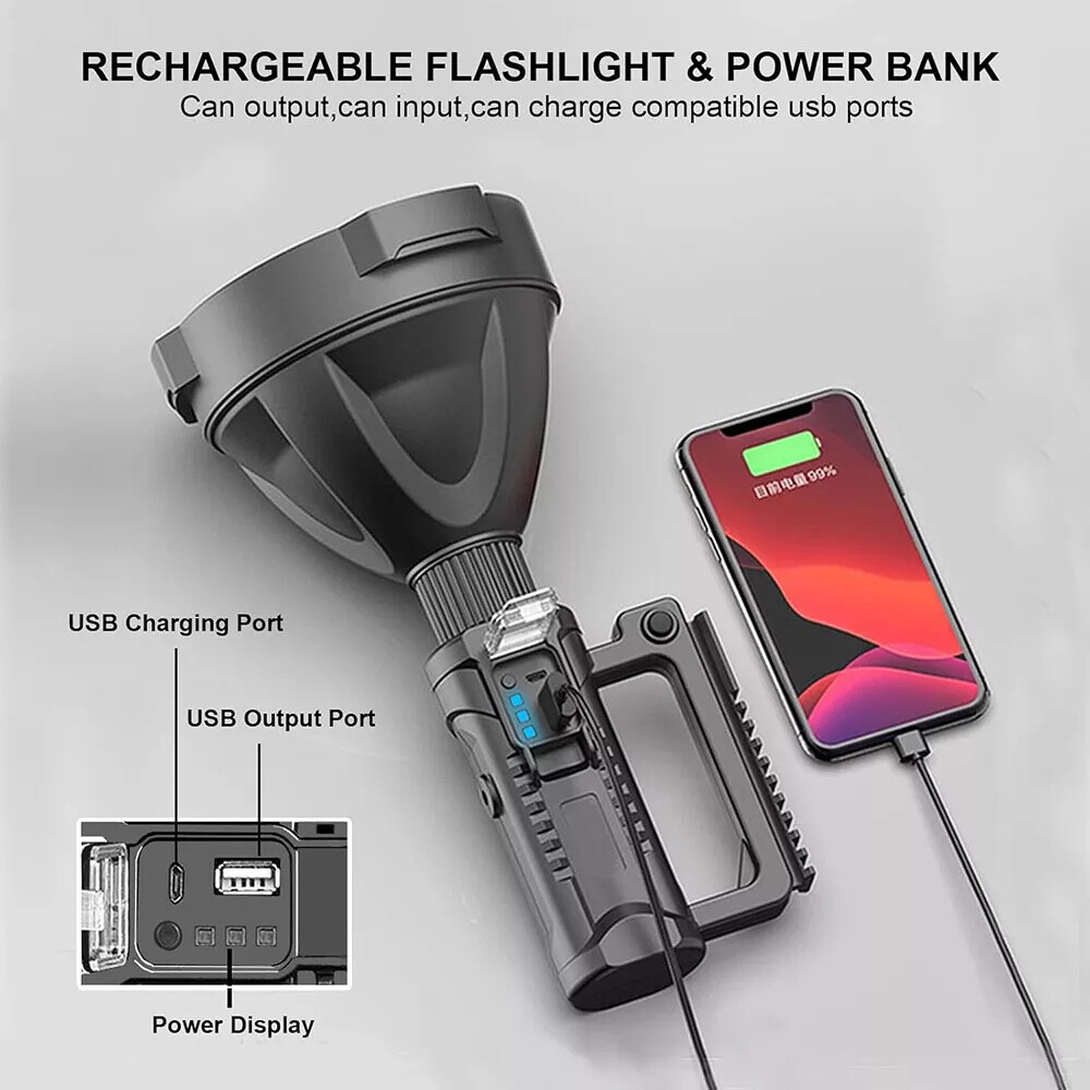 Rechargeable Spotlight 9000000 Lumens Handheld Hunting Flashlight Led Spot light