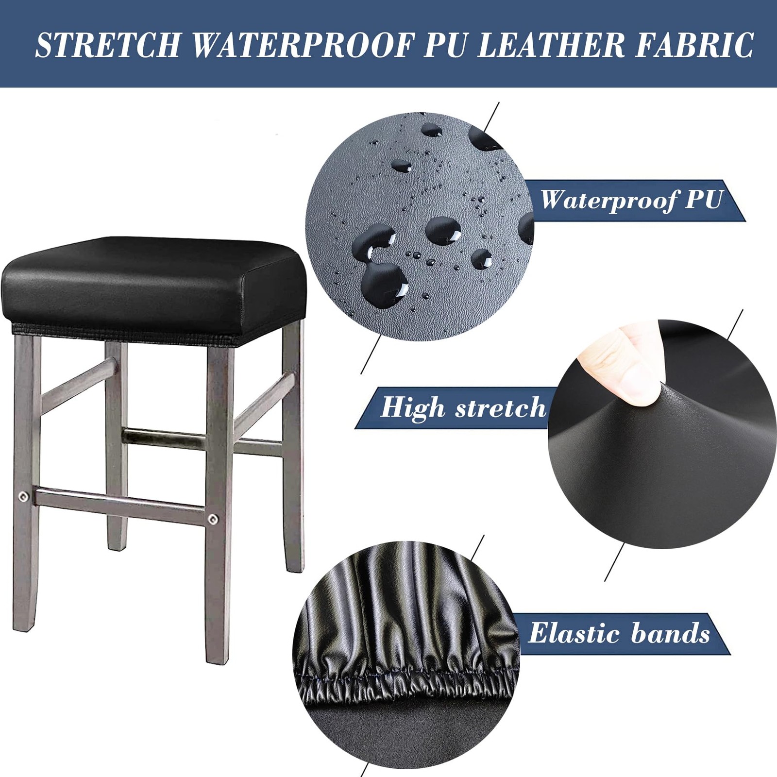 Stool Covers Rectangle,2 Pack Stretch Waterproof PU Rectangle Bar Stool Cover...