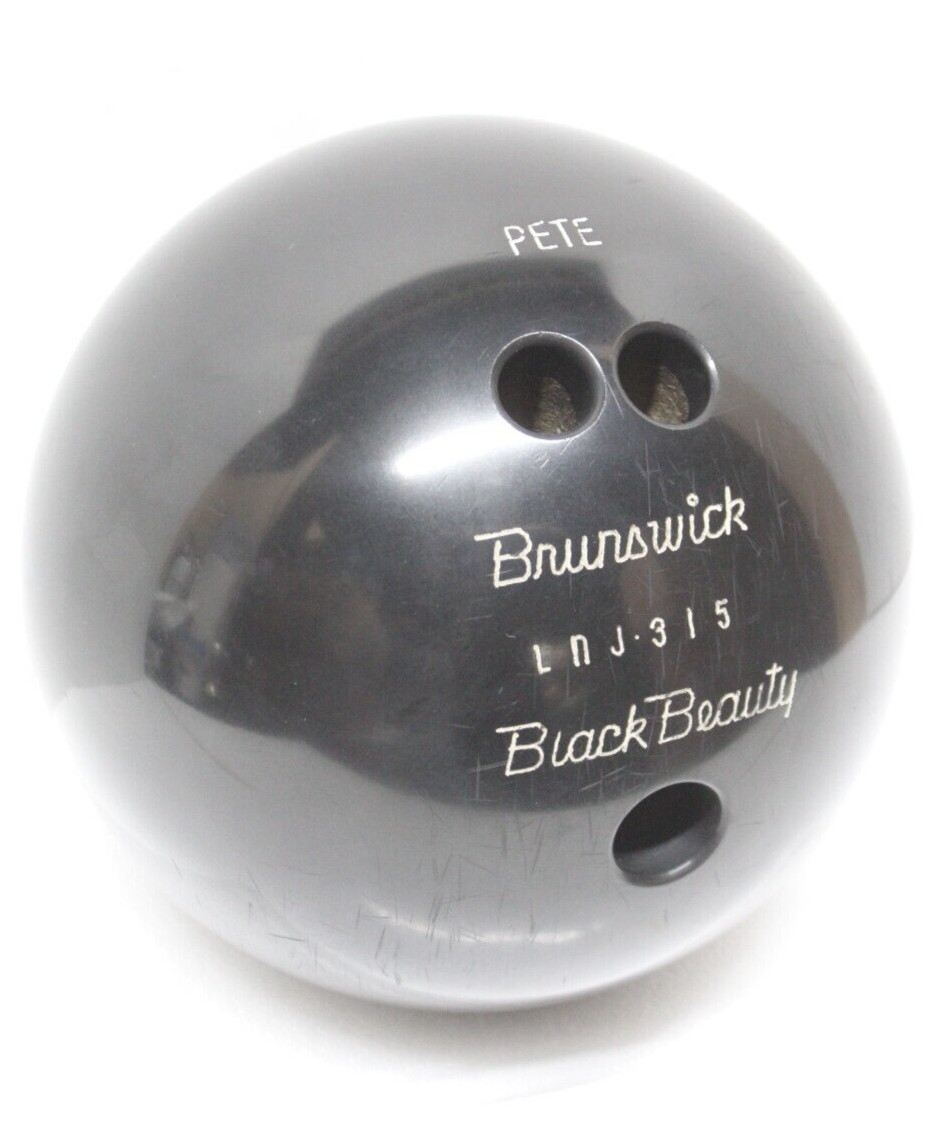 Vintage Brunswick Black Beauty Bowling Ball Drilled 16 lb - 'Pete'