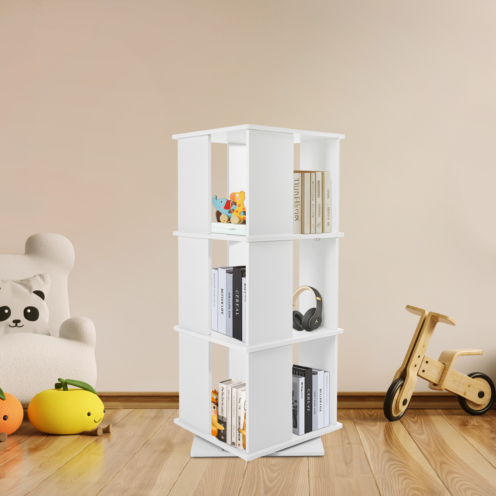 3-Shelf Stackable Revolving Bookcase 360° Rotating Modern Bookshelf Organizer