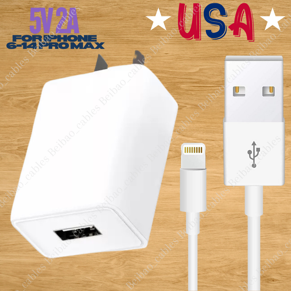 USB Wall Charger Block Fast Charging Cable For iPhone6 7 8 X XR XS 11 12 13 14