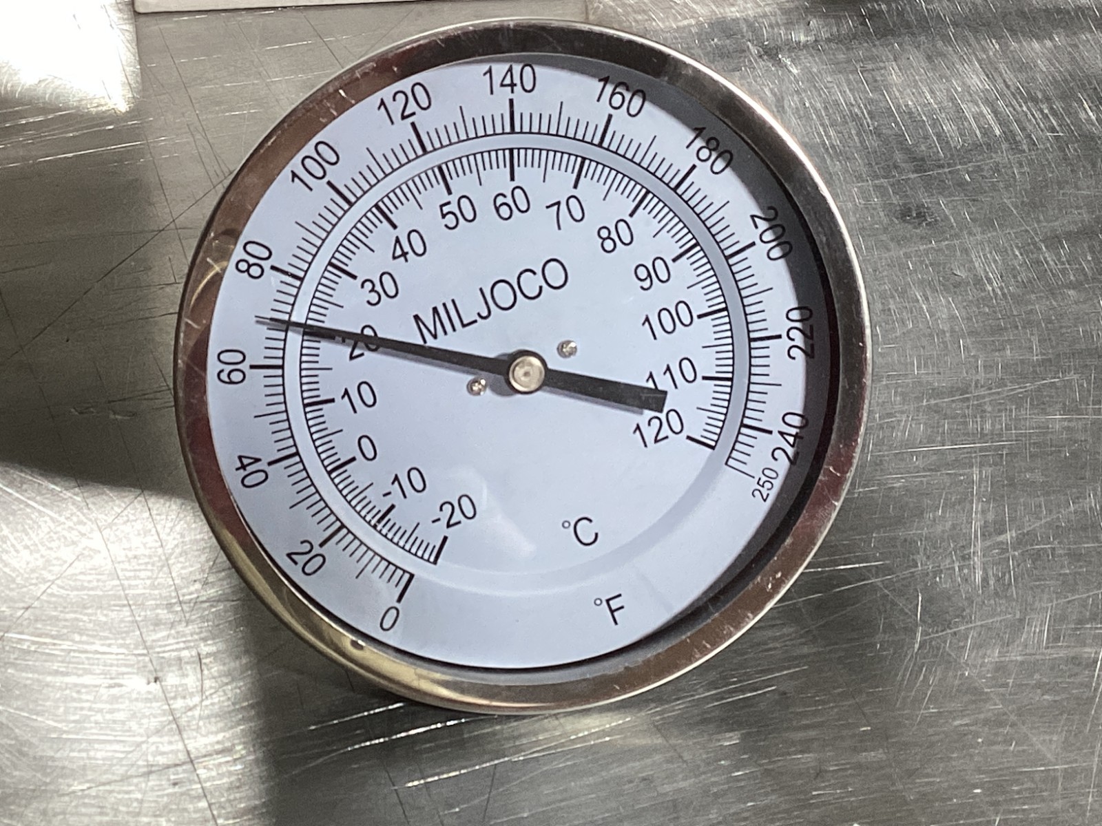 MILJOCO 5" Bi-Metal Thermometer 0-250°F 1/2" NPT 4" Stem B509854-4