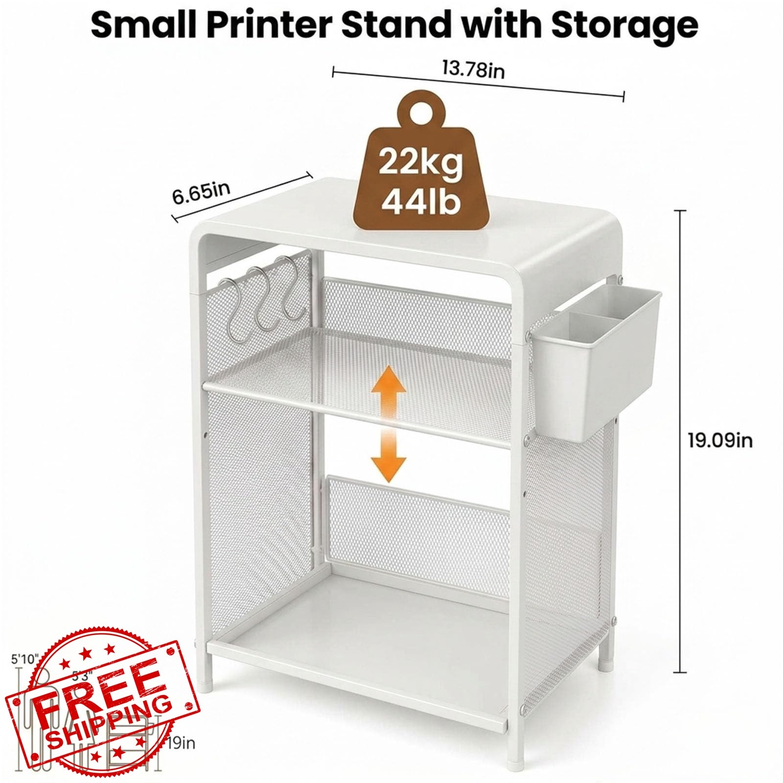 ECOLOVI Printer Stand White Metal 3 Tier Adjustable