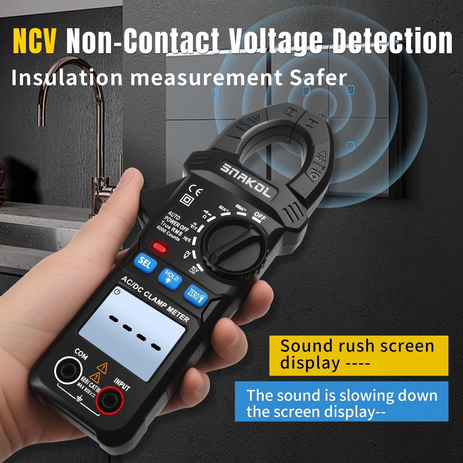 6000 Counts Digital Clamp Meter, 35mm Jaws NCV AC DC Current Voltage Tester |...