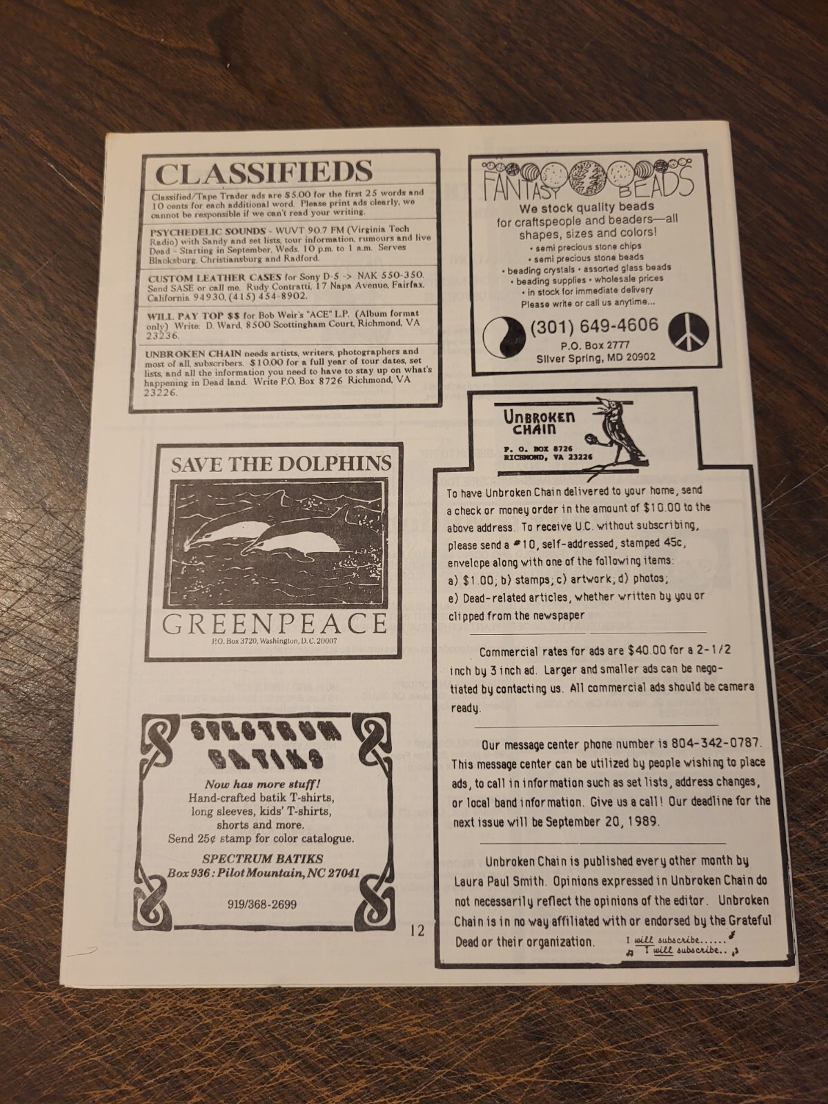 Unbroken Chain Vol. 4 No. 4 - Grateful Dead Fanzine (1989)