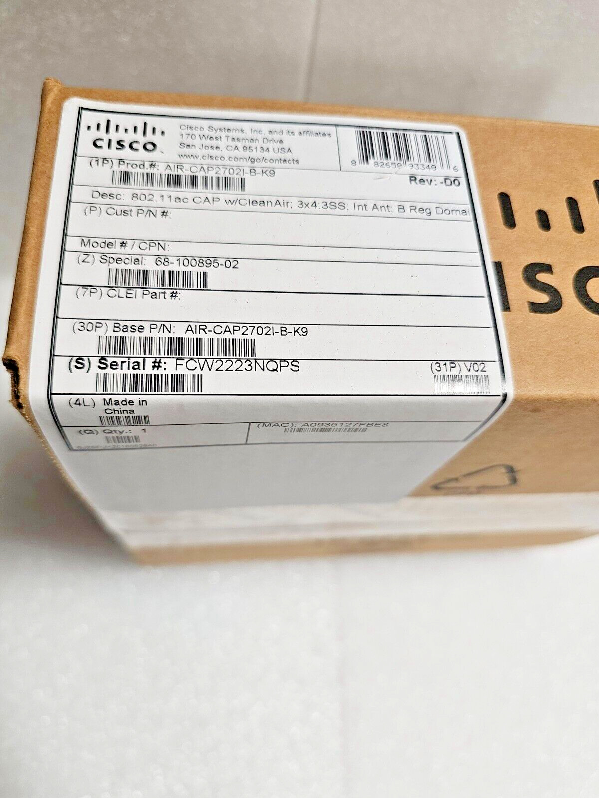 Cisco AIR-CAP2702I-B-K9 Dual-band, controller-based 802.11a/g/n/ac NEW Sealed