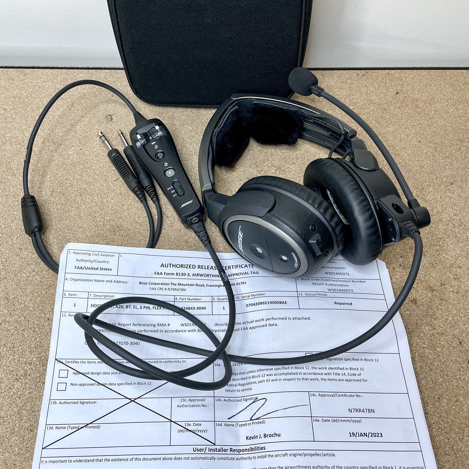 Refurbished Bose A20 Aviation Headset GA Plugs Bluetooth - Exchange Available