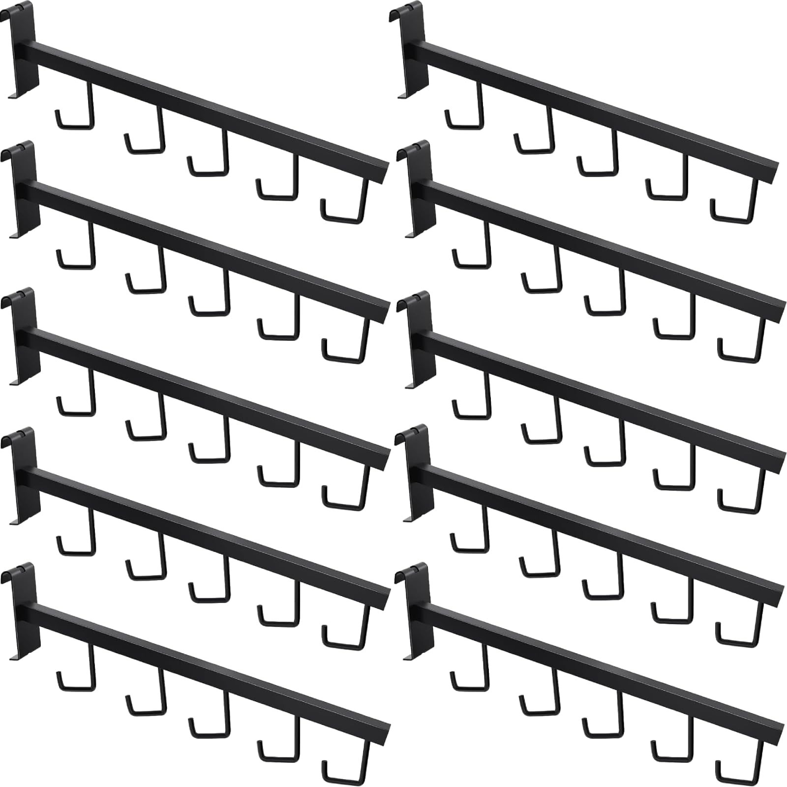 10 PCS Black Metal Gridwall Waterfall Faceout 5 Hooks Rectangular Tube