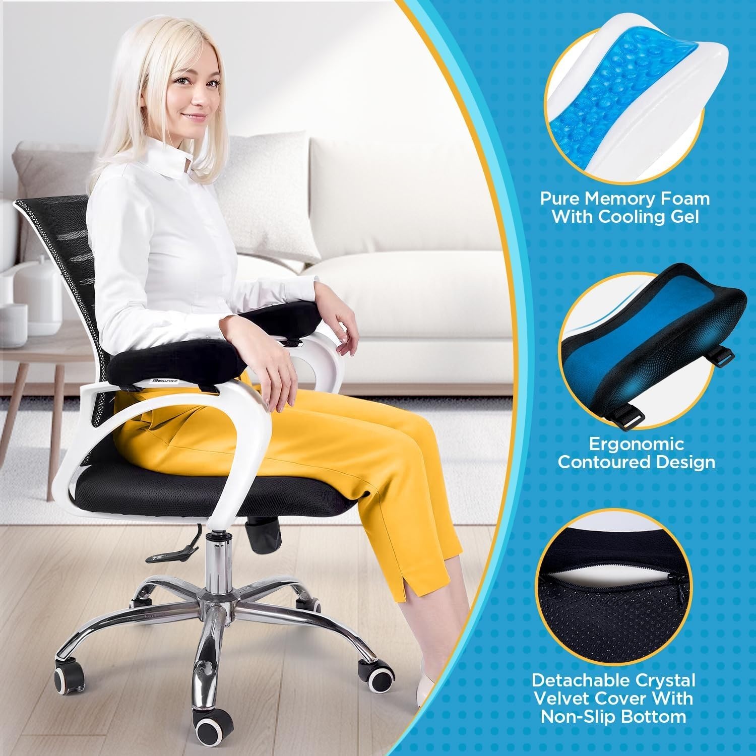 Ergonomic Armrest Cushions with Velvet Covers – Ideal for Long Sitting