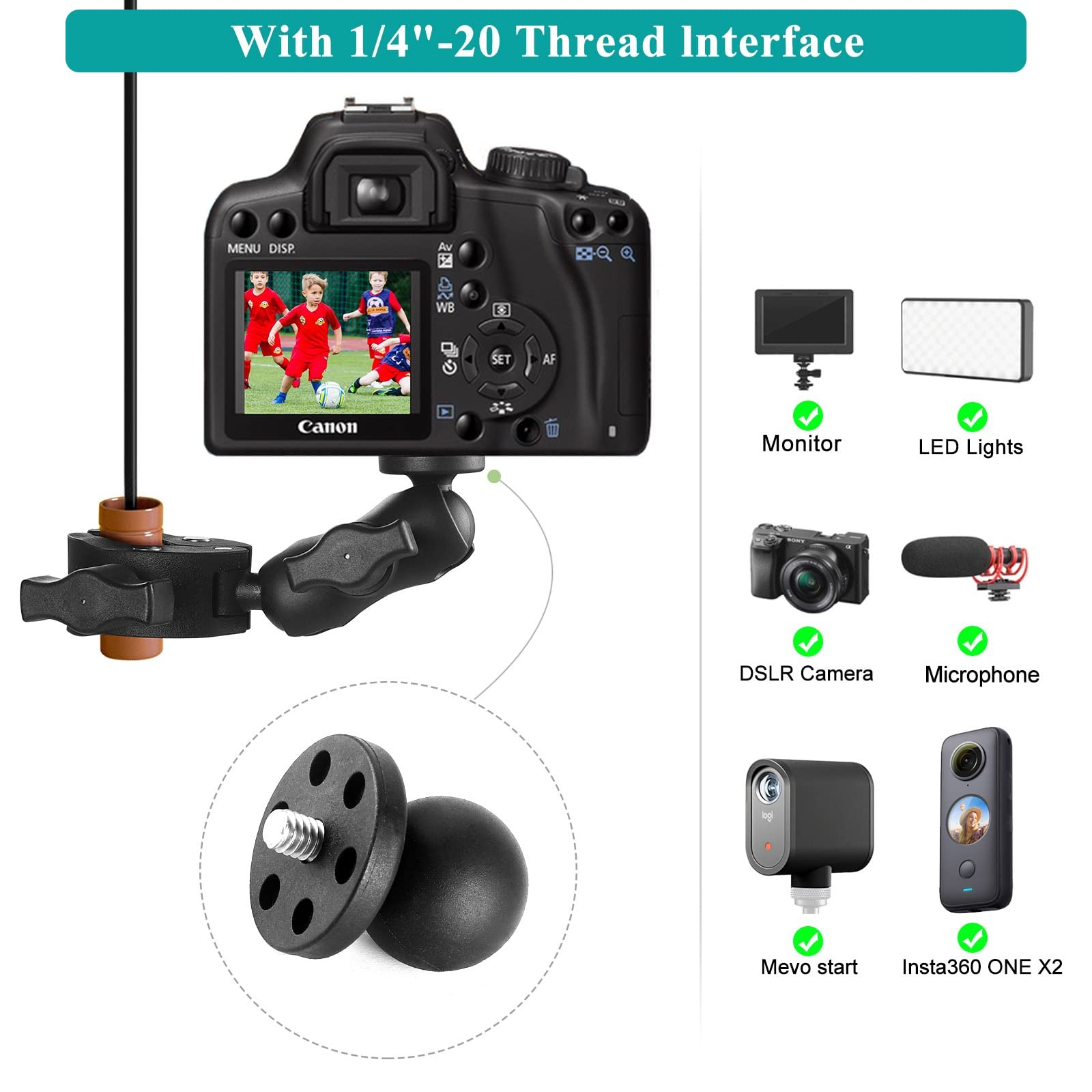 Super Double Clamp Camera Mount Chair Umbrella Clamp, with 360° Magic Arm Dou...