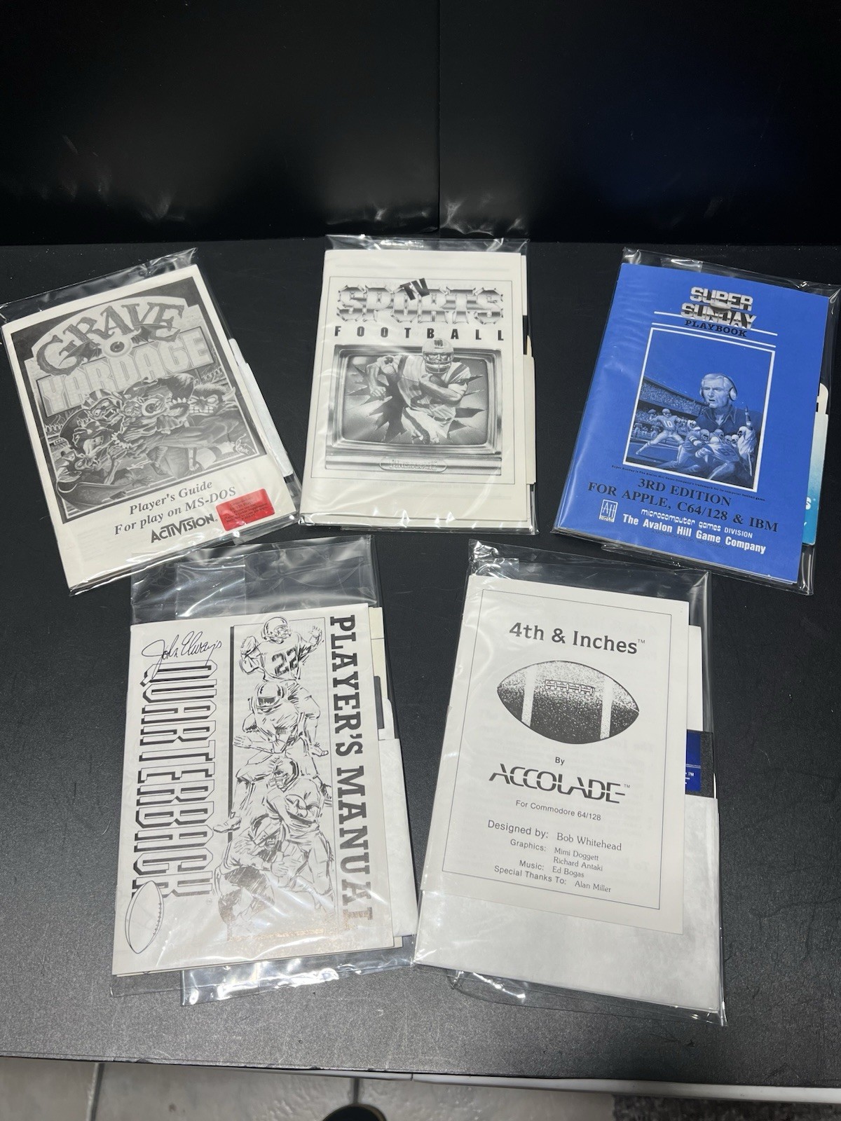 Commodore-64 Football Set of 5 games: Grave Yardage-TV Sports-Elway's QB-etal