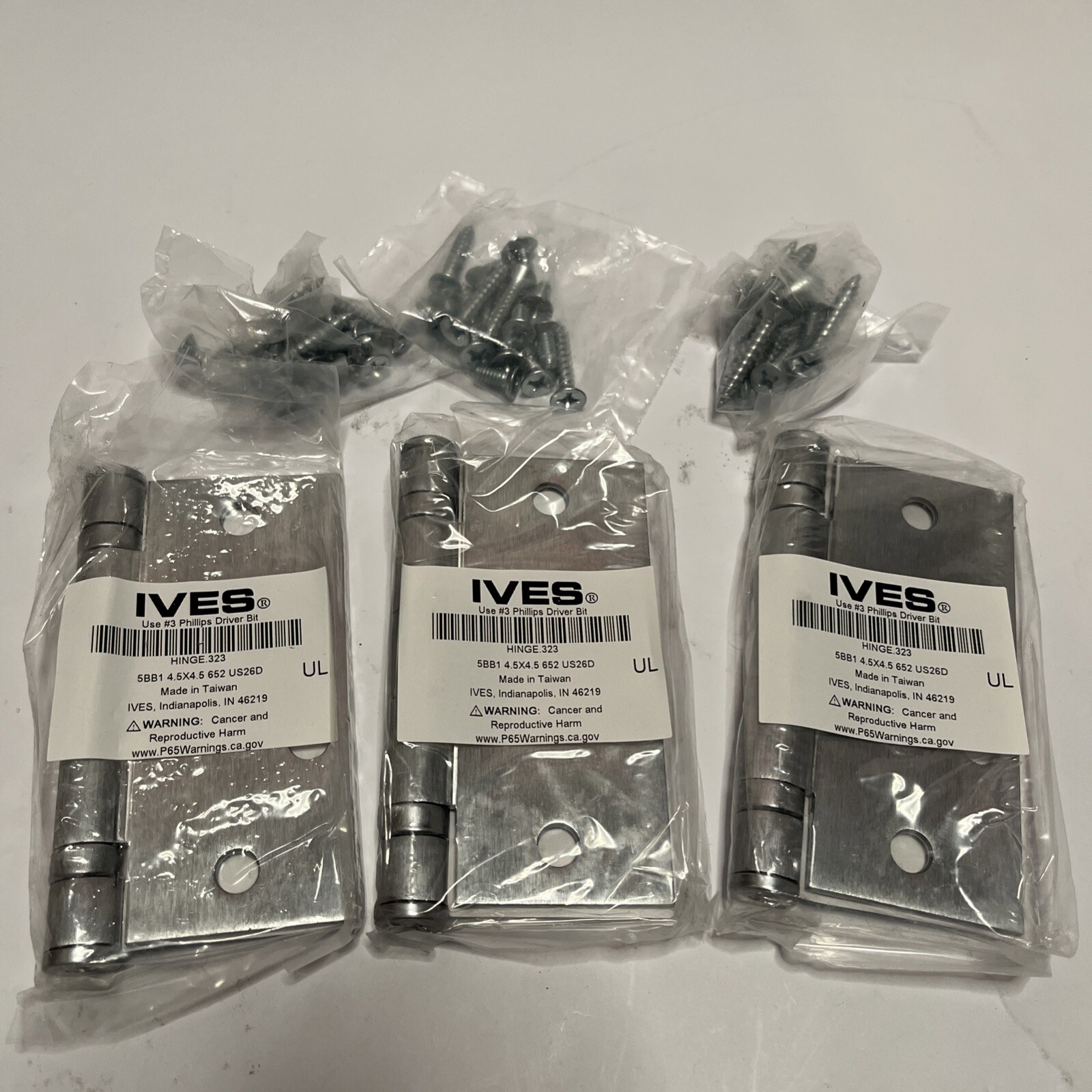 3-Pack Ives Hinge.323 5BB1 4.5"x4.5" 652 Square Corner Ball Bearing Satin Chrome