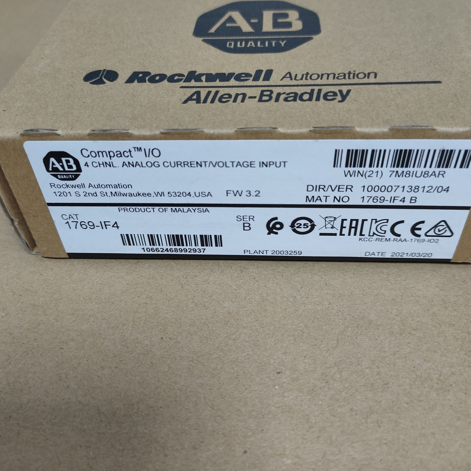 AB 1769-IF4 SER B CompactLogix 4-Ch Input Module New Factory Sealed