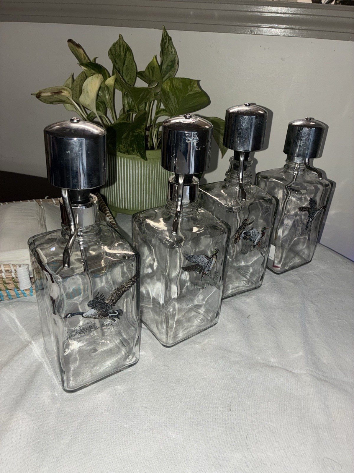 4 Vintage Richard E Bishop Wild Game Bird Goose Liquor Decanter Bottle Italy
