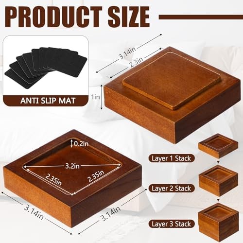 8 Pack Bed Risers Solid Wood Furniture Risers Lifts Height Adjustable from 1"...