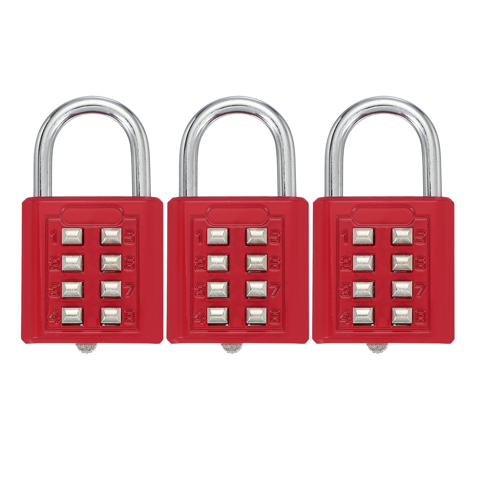 3Pcs Push Button Combination Padlock 8-Digit 4-Position Lock Red