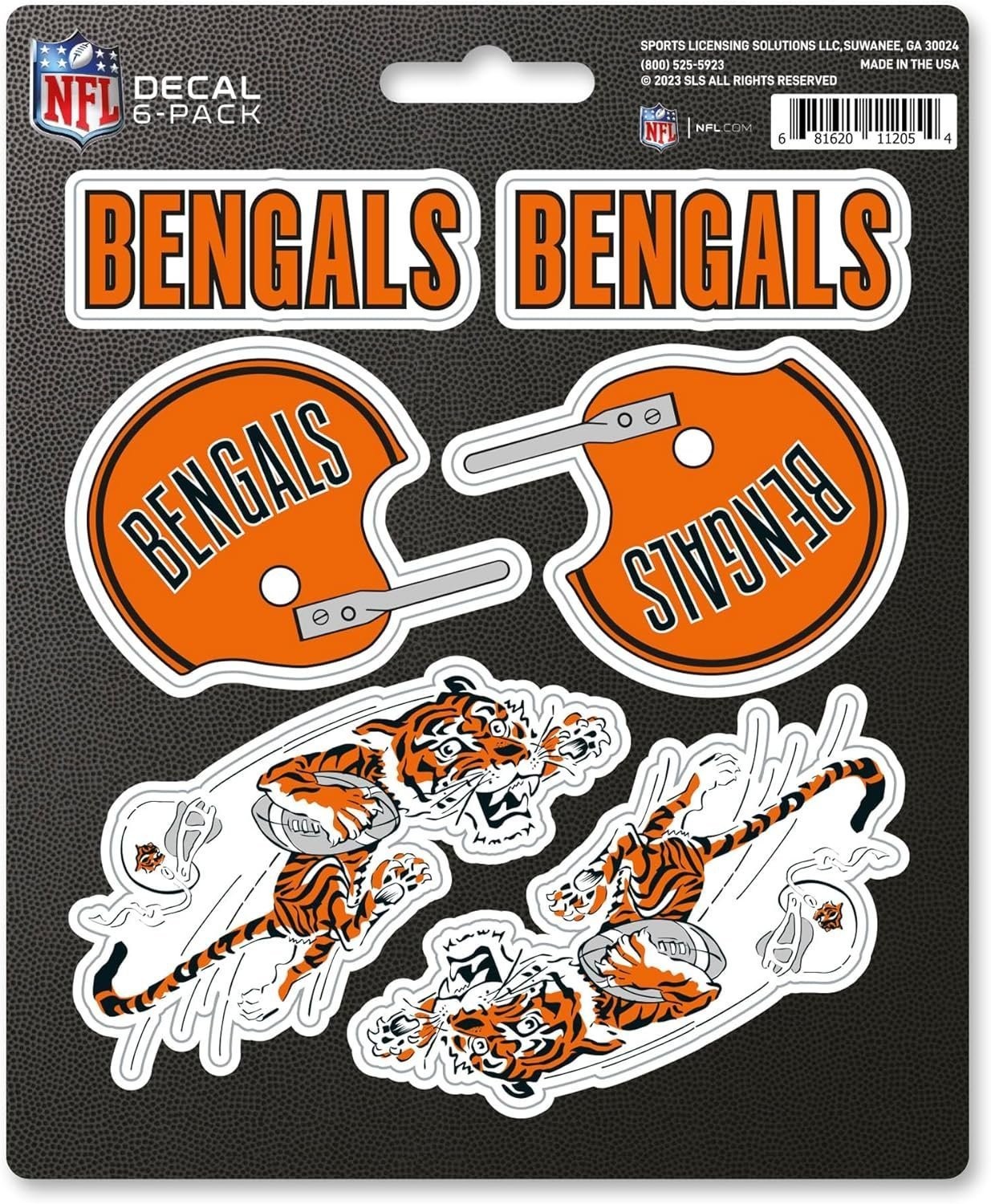 Cincinnati Bengals 6-Piece Decal Sticker Set, Vintage Retro Logo, 5x6 Inch Sheet