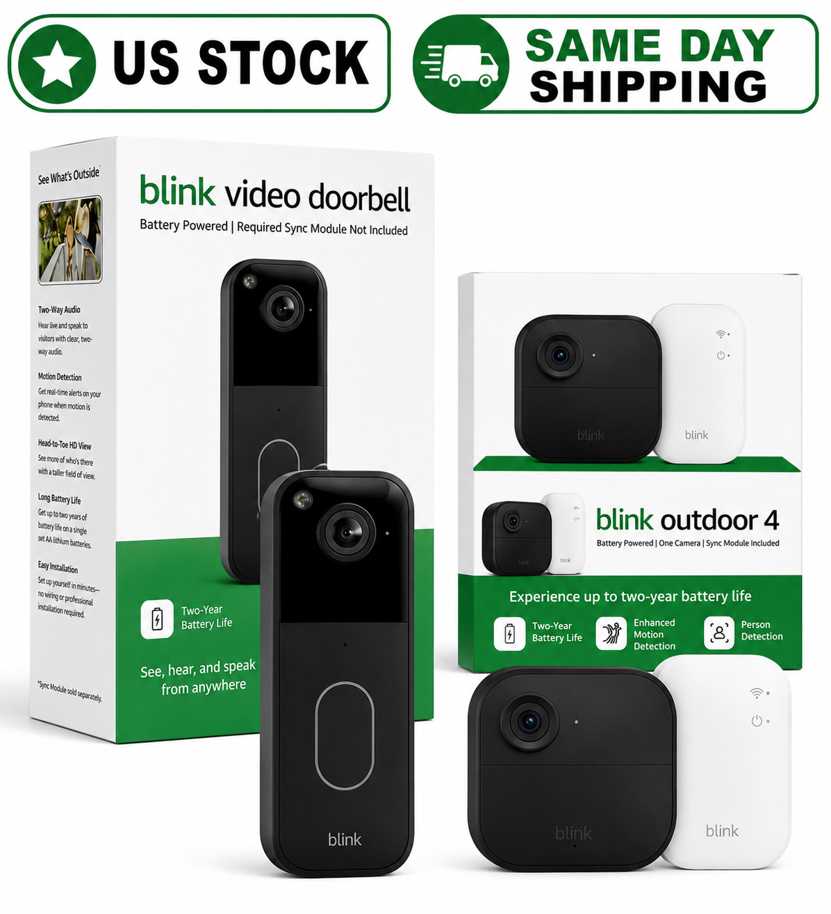 Blink Video Doorbell + Outdoor 4 Camera + Sync Module 2 Security Bundle