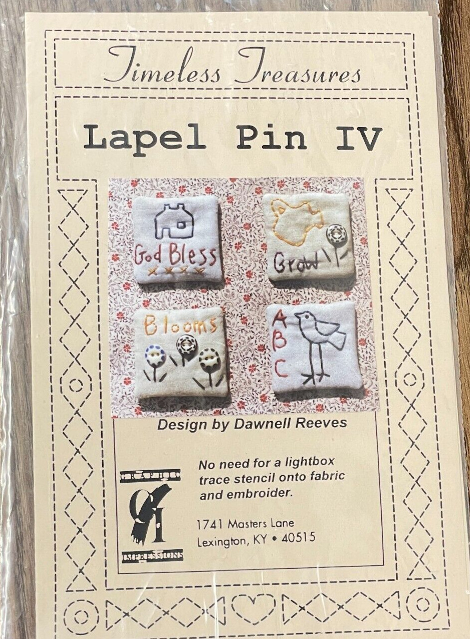 New OOP ~Timeless Treasures~ Stencil Embroider Lapel Pin