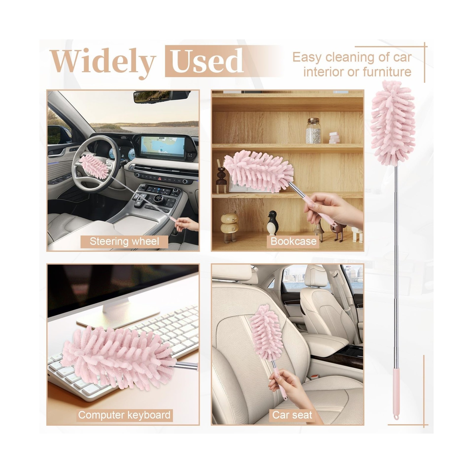 2 PCS Car Interior Duster with Extension Pole, Microfiber Car Duster with Ben...