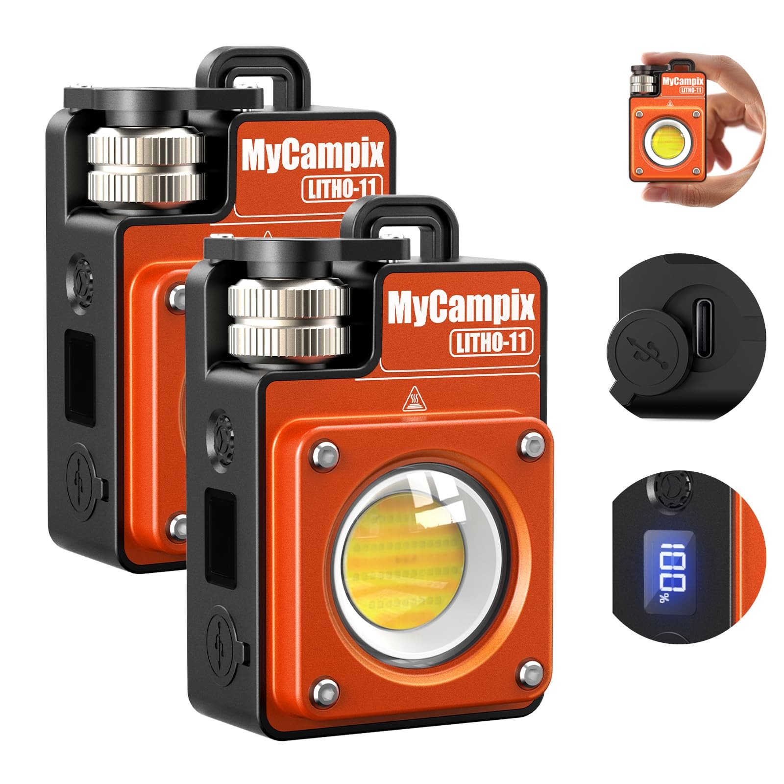 3500LM Portable Rechargeable LED Camping Lanterns, 2-Pack, Orange